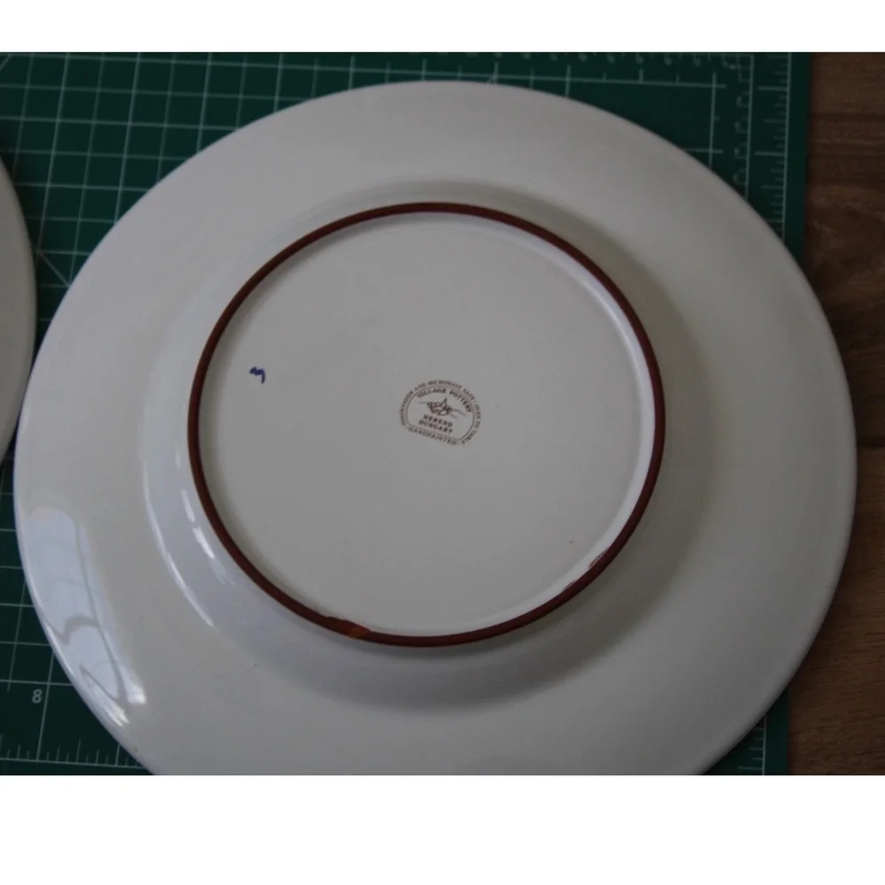 Herend Hungary Village Pottery Blue Scroll Yellow 11 Inch Dinner Plates Set - Picture 8 of 10